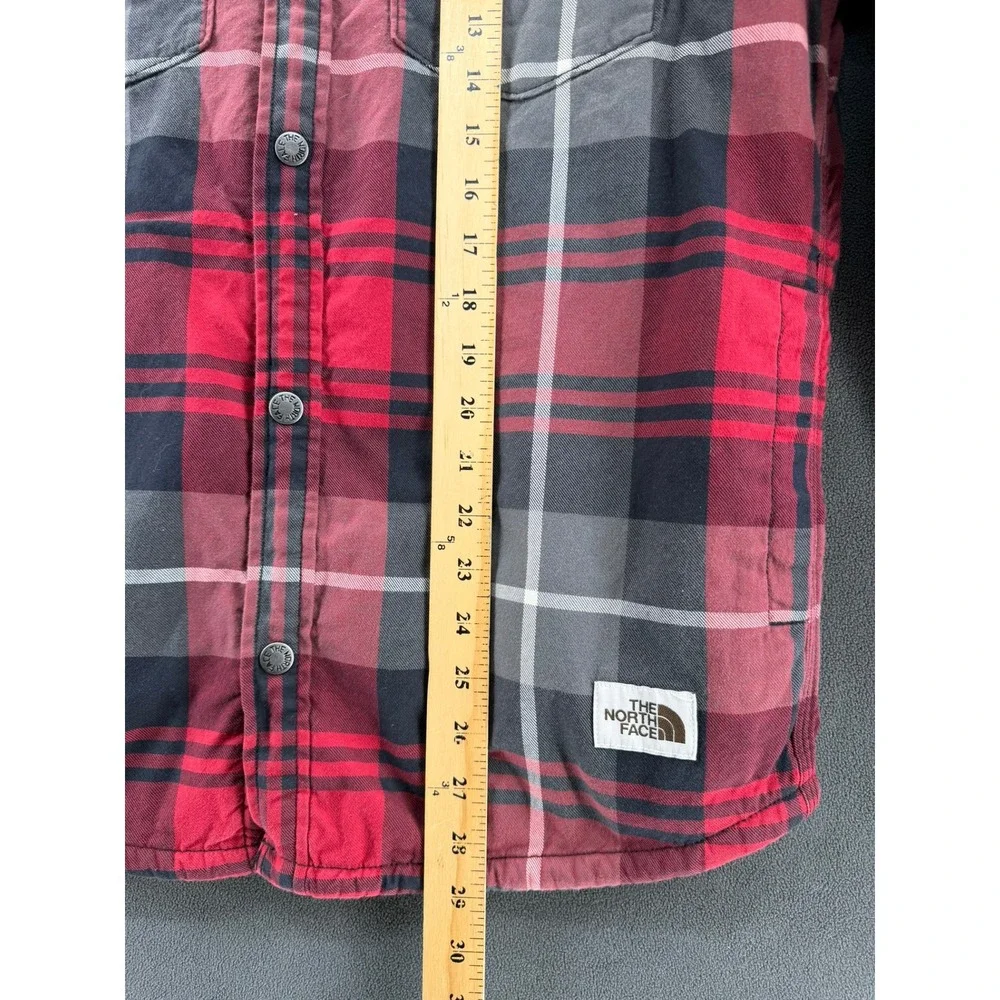 The North Face Mens Red Plaid Sherpa Lined Campshire Flannel Shacket Small